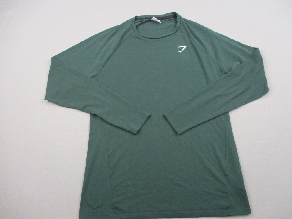 Gymshark Shirt Men Large Green Solid Long Sleeve Crewneck Athletic Training Top